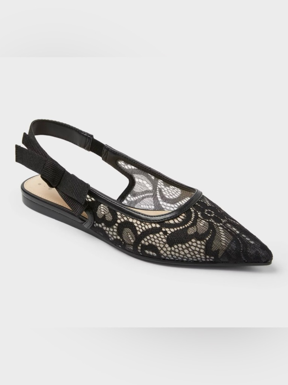 a new day Black Lace Pointed Slingback Flats